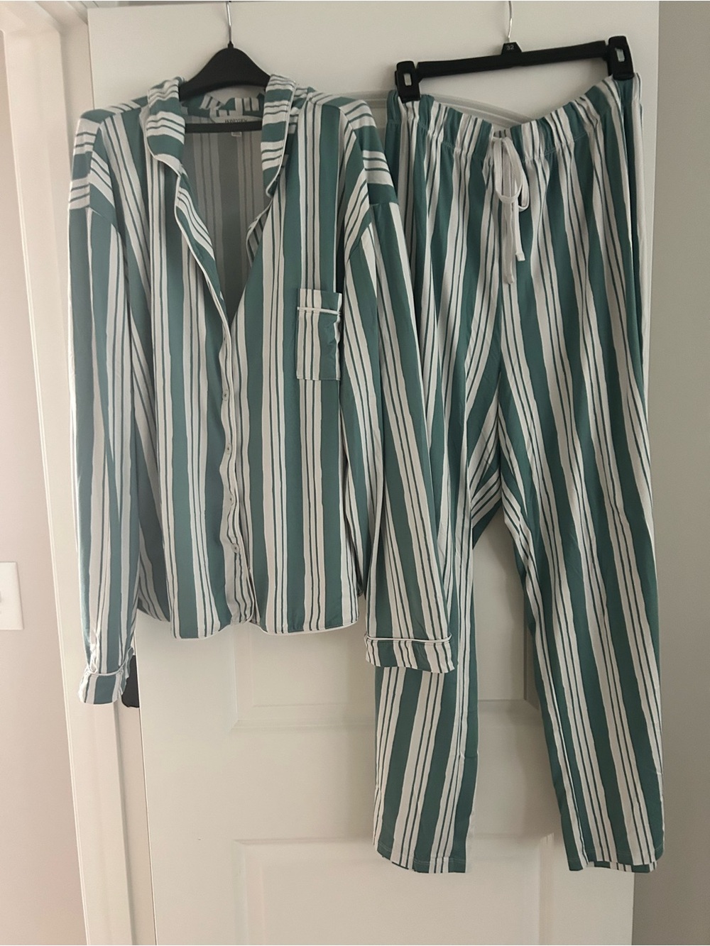 Honeydew Intimates Green and White Striped Button-Up Top